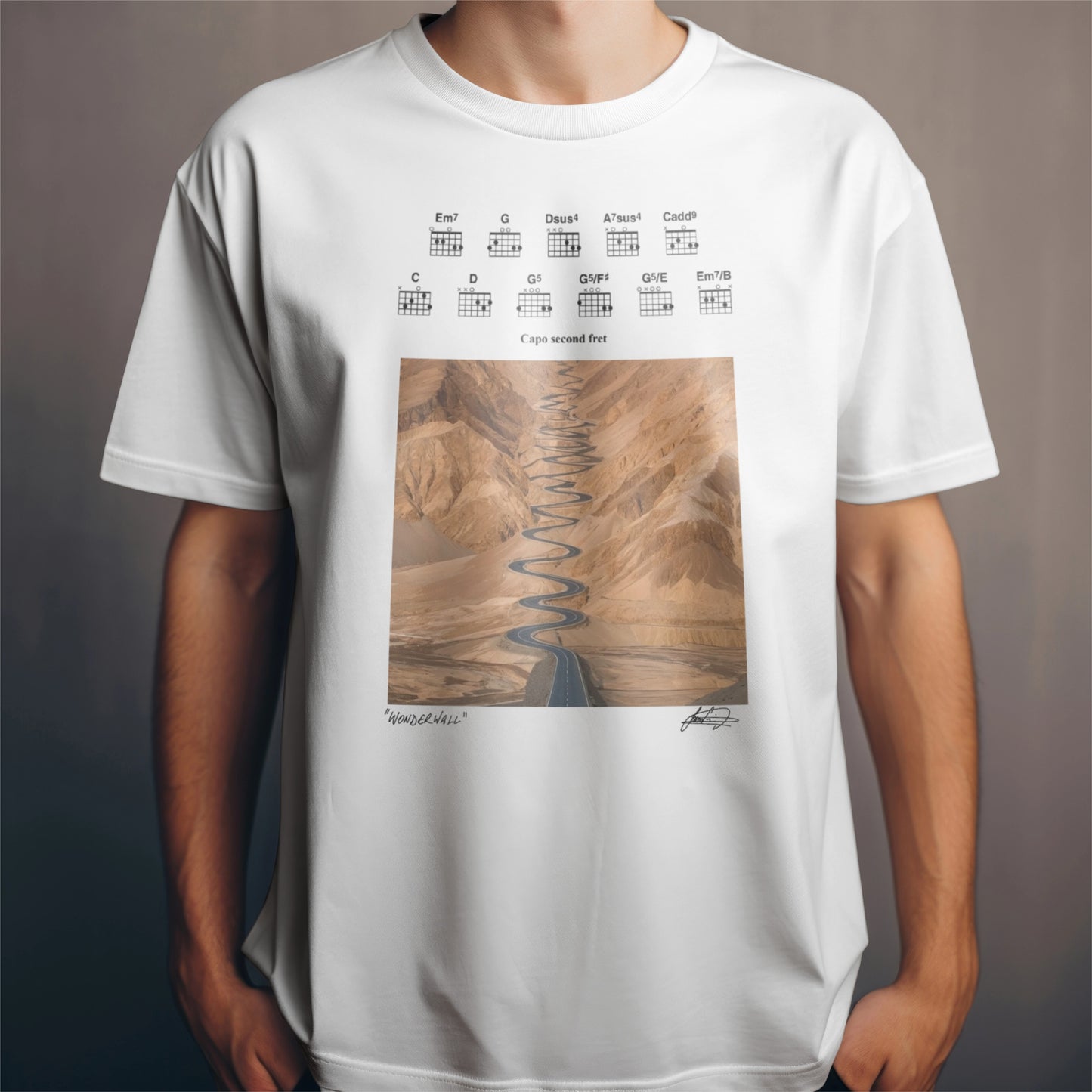 GUITAR LYRICS of Wonderwall inspired. Oasis t-shirt