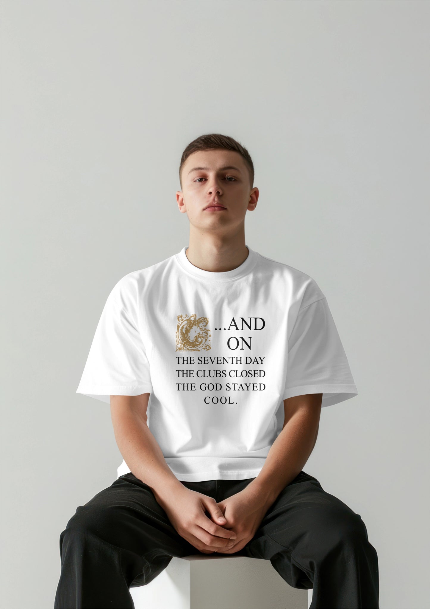 ...And on the 7th Day Short Sleeve T-Shirt Gold Cherub