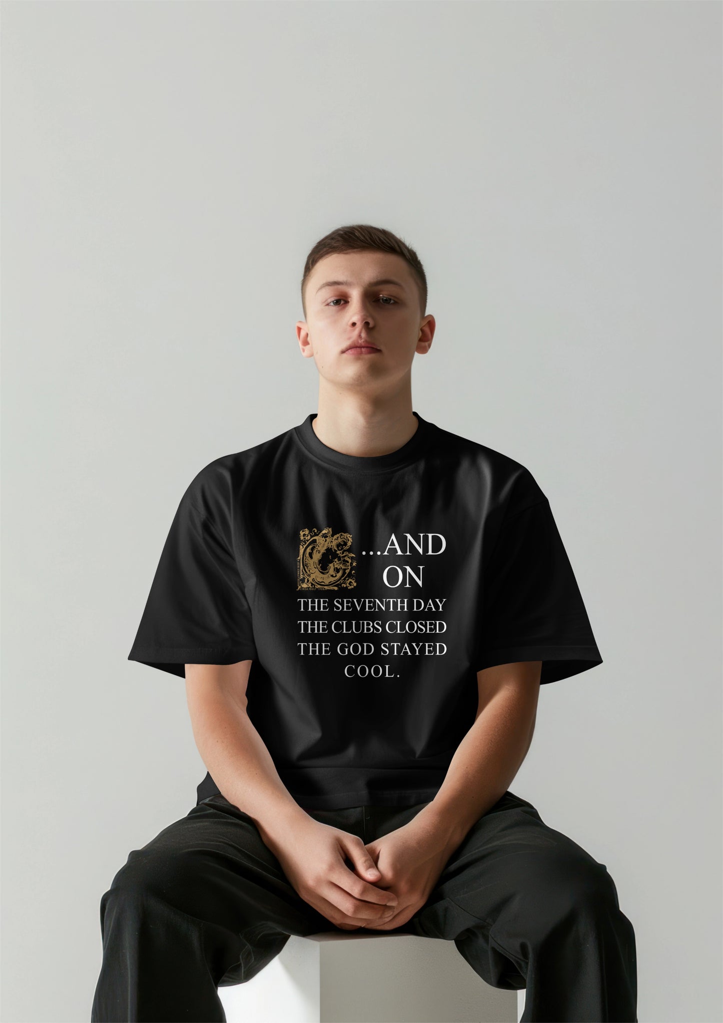 ...And on the 7th Day Short Sleeve T-Shirt Gold Cherub